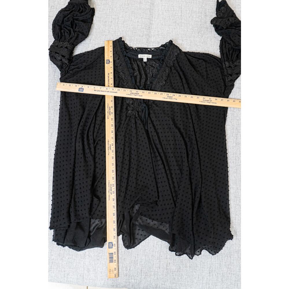SHONA JOY Black swiss dot sheer Mini Dress Lace trim size 8 US - Picture 6 of 11